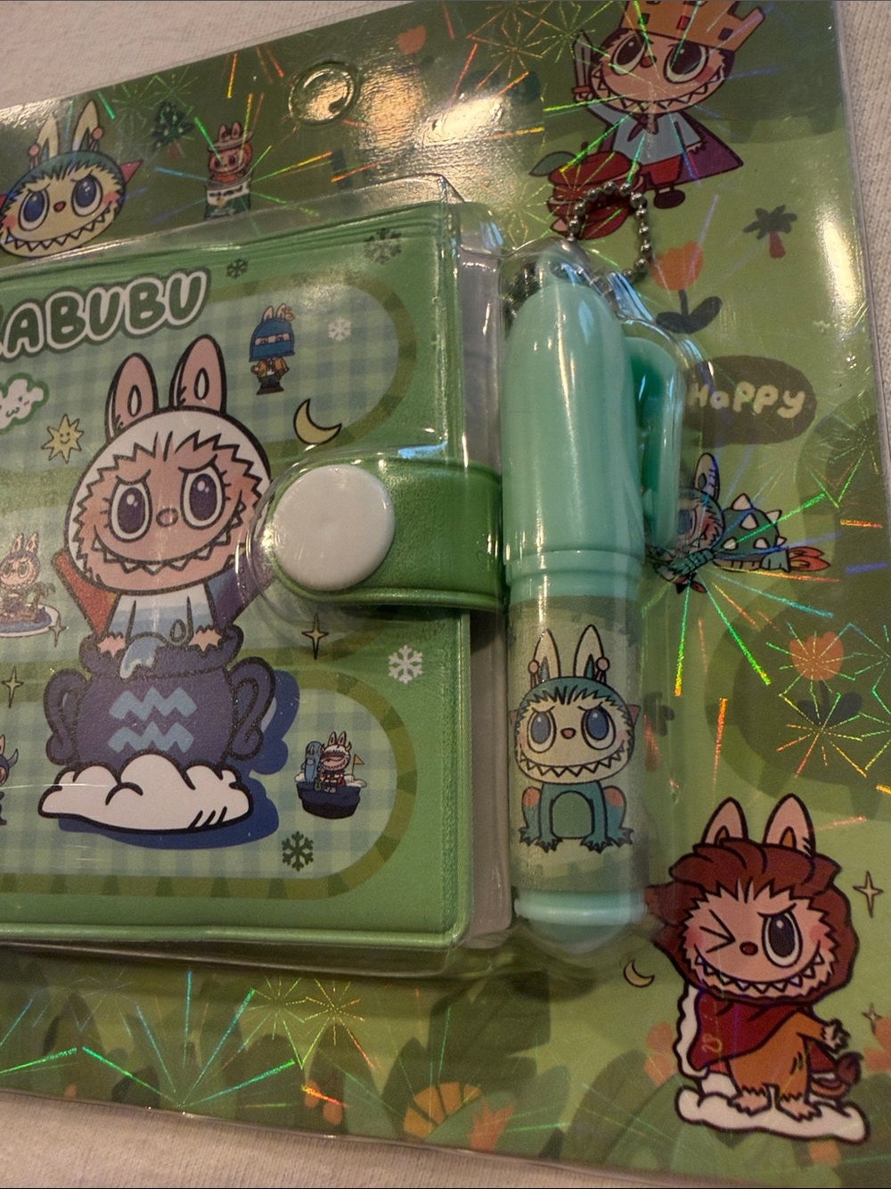 Labubu Green Mini Paper Notebook Mini Pen Set New - Picture 3 of 4